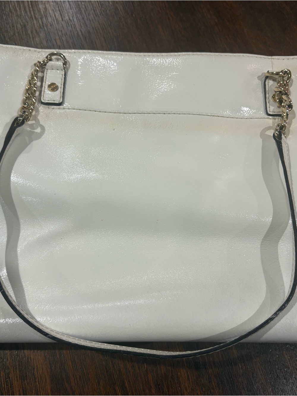 Michael Kors White Patent Shoulder Bag with Gold Chain Detail